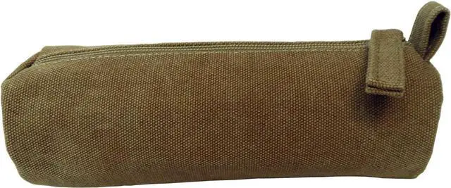 Main image of Heavy Canvas Stationery Portable Compact Simple Zipper Pencil Case and Durable Small Medicine Bag 1 Pack Khaki