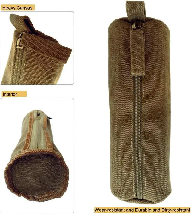 Alt view image 3 of 7 - Heavy Canvas Stationery Portable Compact Simple Zipper Pencil Case and Durable Small Medicine Bag 1 Pack Khaki
