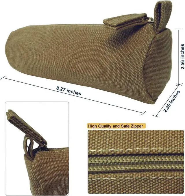 Alt view image 2 of 7 - Heavy Canvas Stationery Portable Compact Simple Zipper Pencil Case and Durable Small Medicine Bag 1 Pack Khaki