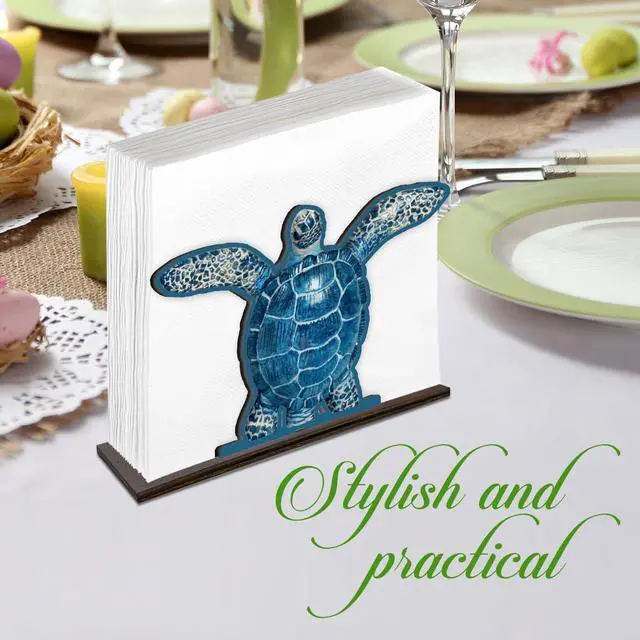 Alt view image 5 of 6 - Sea Turtle Napkin Holder for Table - Wooden Coastal Decor - Ocean Theme Tissue Holder for Kitchen Dining Room Restaurant Tissue Dispenser