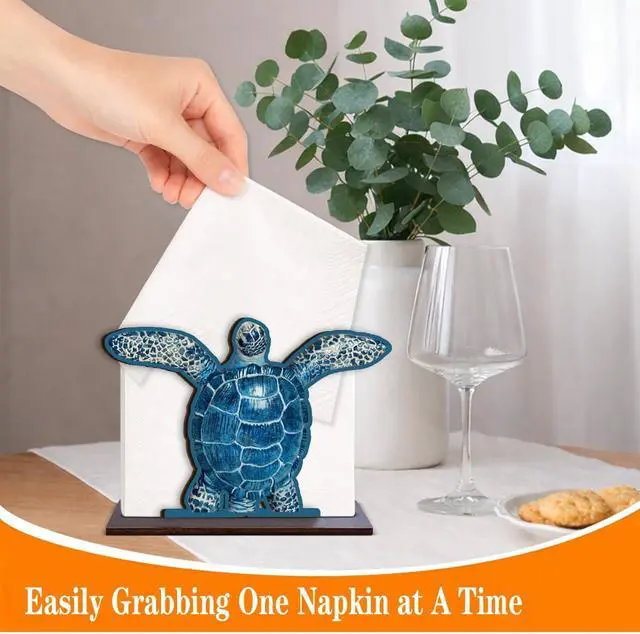 Alt view image 3 of 6 - Sea Turtle Napkin Holder for Table - Wooden Coastal Decor - Ocean Theme Tissue Holder for Kitchen Dining Room Restaurant Tissue Dispenser