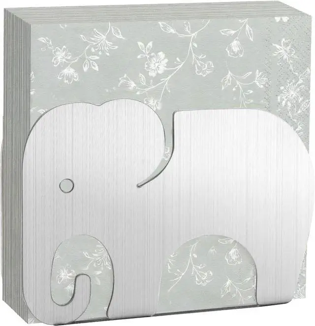 Main image of Cocktail Napkin Standing Holder, Dispenser for 5in*5in Party Napkins, Silver Metal Servilletero for Table, Elephant Decor & Accessories for Kitchen, Dining Room, For Party, Wedding & Festivals