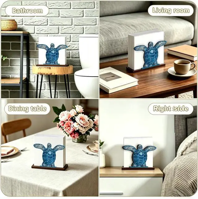 Alt view image 4 of 6 - Sea Turtle Napkin Holder for Table - Wooden Coastal Decor - Ocean Theme Tissue Holder for Kitchen Dining Room Restaurant Tissue Dispenser