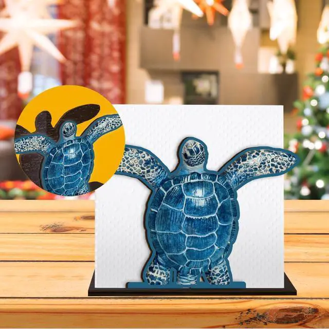 Alt view image 6 of 6 - Sea Turtle Napkin Holder for Table - Wooden Coastal Decor - Ocean Theme Tissue Holder for Kitchen Dining Room Restaurant Tissue Dispenser