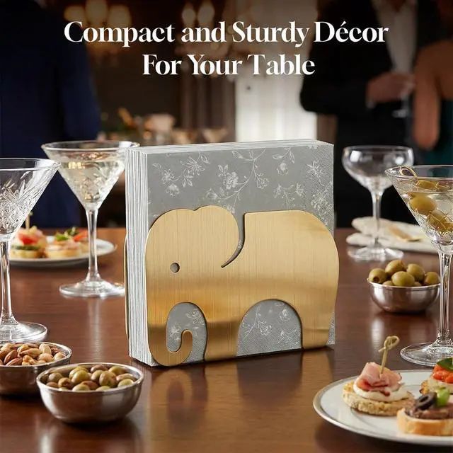Alt view image 2 of 7 - Cocktail Napkin Standing Holder, Dispenser for 5in*5in Party Napkins, Silver Metal Servilletero for Table, Elephant Decor & Accessories for Kitchen, Dining Room, For Party, Wedding & Festivals