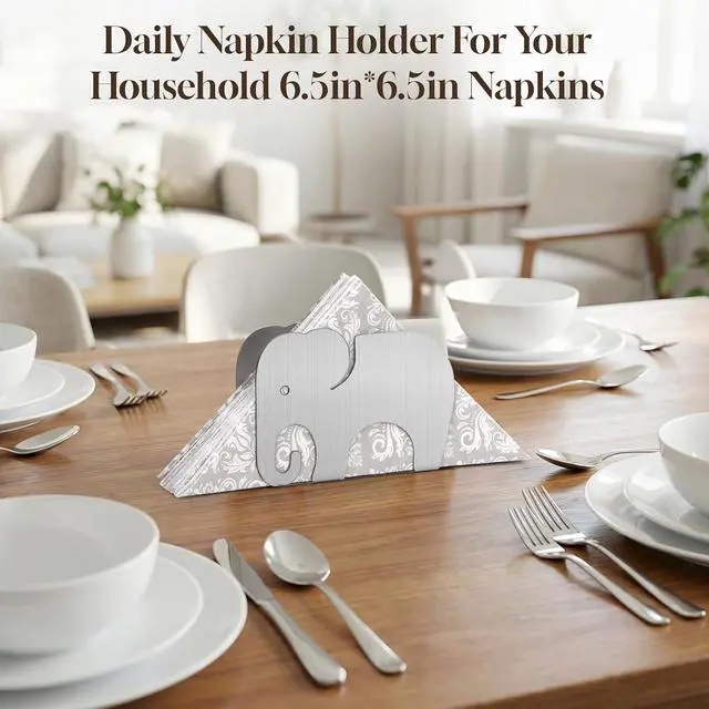 Alt view image 7 of 7 - Cocktail Napkin Standing Holder, Dispenser for 5in*5in Party Napkins, Silver Metal Servilletero for Table, Elephant Decor & Accessories for Kitchen, Dining Room, For Party, Wedding & Festivals