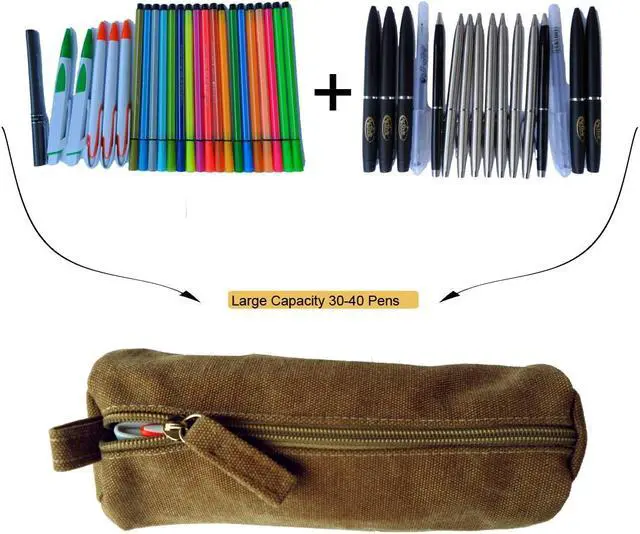 Alt view image 4 of 7 - Heavy Canvas Stationery Portable Compact Simple Zipper Pencil Case and Durable Small Medicine Bag 1 Pack Khaki