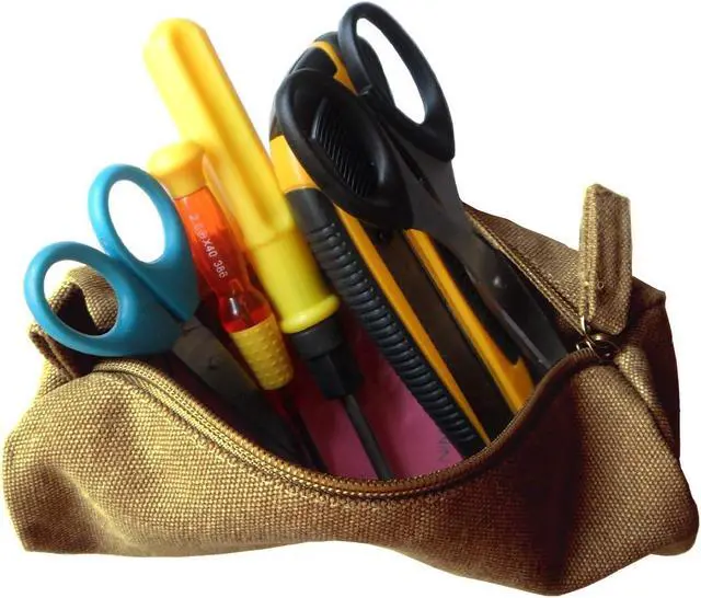 Alt view image 6 of 7 - Heavy Canvas Stationery Portable Compact Simple Zipper Pencil Case and Durable Small Medicine Bag 1 Pack Khaki