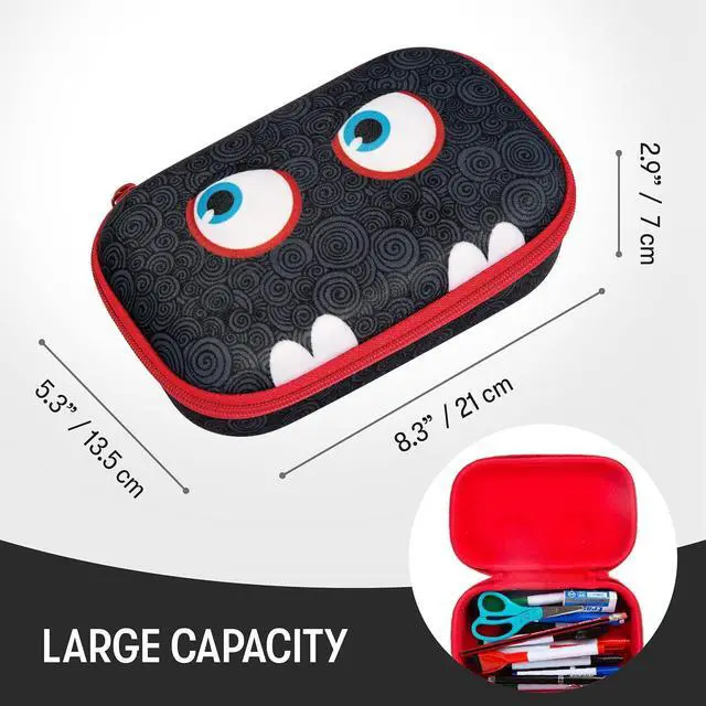 Alt view image 2 of 7 - ZIPIT Wildlings Pencil Box for Kids, Large Pencil Case for School, Black | Sturdy hard shell pencil box for kids, machine washable, secure zipper closure, holds 60 pens & pencils, crack-proof material