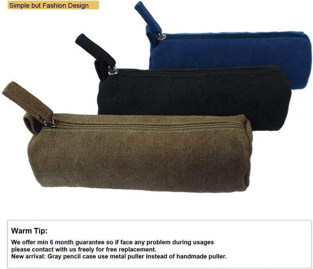 Alt view image 7 of 7 - Heavy Canvas Stationery Portable Compact Simple Zipper Pencil Case and Durable Small Medicine Bag 1 Pack Khaki