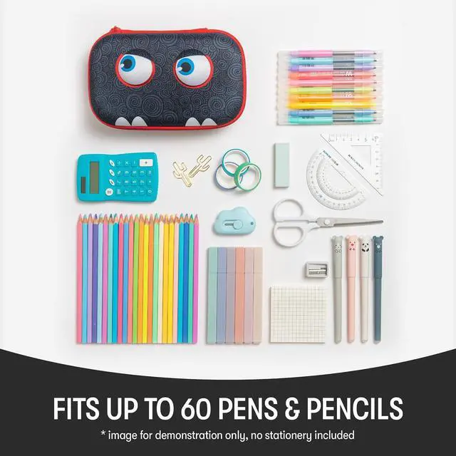 Alt view image 4 of 7 - ZIPIT Wildlings Pencil Box for Kids, Large Pencil Case for School, Black | Sturdy hard shell pencil box for kids, machine washable, secure zipper closure, holds 60 pens & pencils, crack-proof material