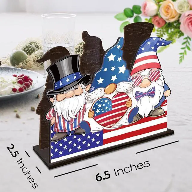 Alt view image 2 of 7 - Patriotic Gnomes Wooden Napkin Holder, Rustic 4th of July American Flag Tissue Dispenser Decor for Table Kitchen Dining Room Coffee Station Home