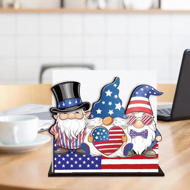 Alt view image 7 of 7 - Patriotic Gnomes Wooden Napkin Holder, Rustic 4th of July American Flag Tissue Dispenser Decor for Table Kitchen Dining Room Coffee Station Home