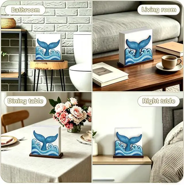 Alt view image 4 of 6 - Whale Tail Napkin Holder for Table - Summer Coastal Decor - Ocean Waves Wooden Tissue Holder for Kitchen Dining Home Room