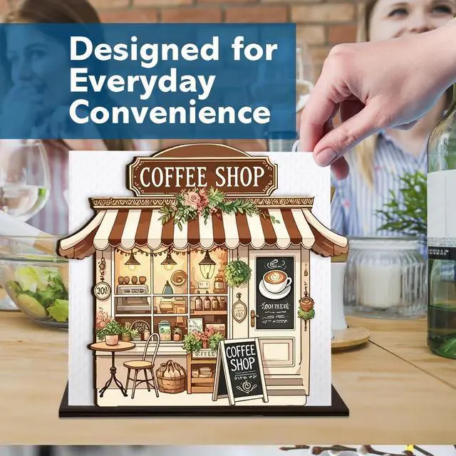 Alt view image 3 of 7 - Coffee Wooden Napkin Holder, Coffee Shop Tissue Dispenser, Rustic Cafe Party Decor for Table Kitchen Dining Room