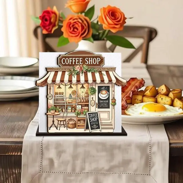 Alt view image 6 of 7 - Coffee Wooden Napkin Holder, Coffee Shop Tissue Dispenser, Rustic Cafe Party Decor for Table Kitchen Dining Room