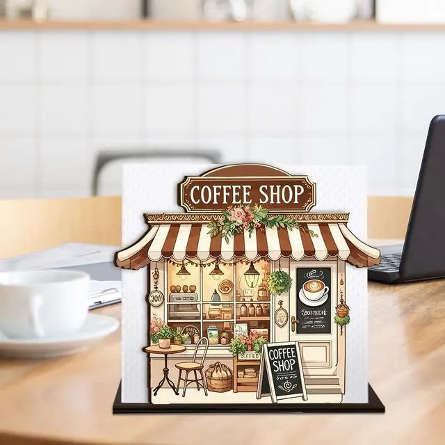 Alt view image 7 of 7 - Coffee Wooden Napkin Holder, Coffee Shop Tissue Dispenser, Rustic Cafe Party Decor for Table Kitchen Dining Room