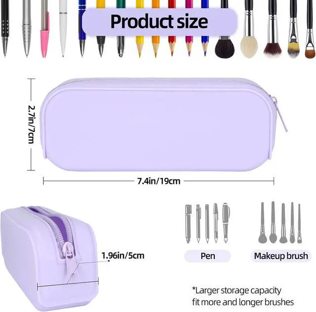 Alt view image 2 of 7 - Scartink Silicone Zipper Pencil Bag, Waterproof Pencil Bag, Multifunctional Large-Capacity Storage Bag, Silicone Pencil Pouch Suitable for School Supplies, Cosmetics (Purple)