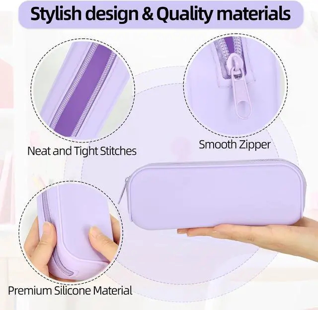 Alt view image 4 of 7 - Scartink Silicone Zipper Pencil Bag, Waterproof Pencil Bag, Multifunctional Large-Capacity Storage Bag, Silicone Pencil Pouch Suitable for School Supplies, Cosmetics (Purple)
