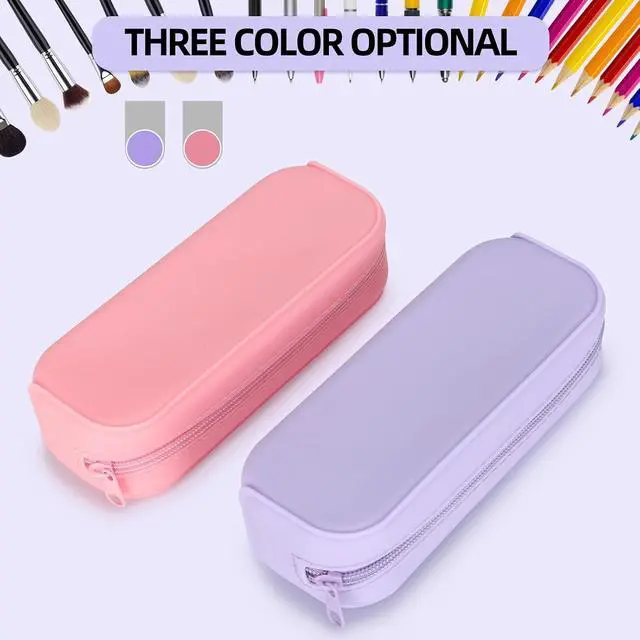 Alt view image 5 of 7 - Scartink Silicone Zipper Pencil Bag, Waterproof Pencil Bag, Multifunctional Large-Capacity Storage Bag, Silicone Pencil Pouch Suitable for School Supplies, Cosmetics (Purple)