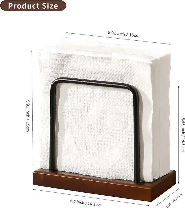 Alt view image 3 of 7 - Napkin Holder with Wooden Base and Black Metal Frame, Modern Style for Dining Table (rectangle)