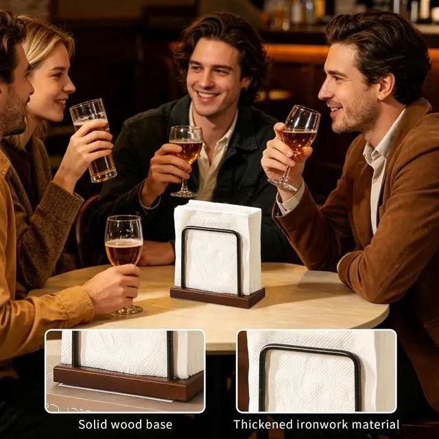 Alt view image 5 of 7 - Napkin Holder with Wooden Base and Black Metal Frame, Modern Style for Dining Table (rectangle)