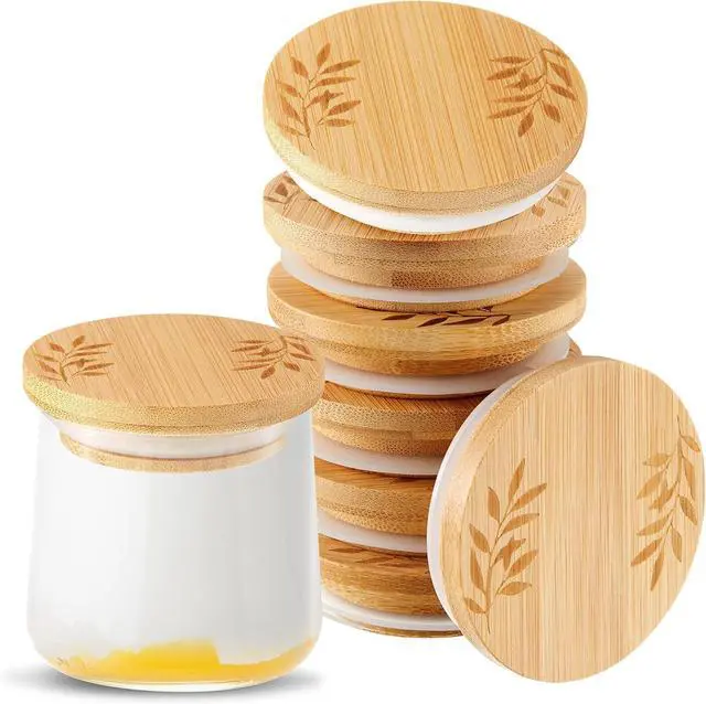 Main image of Tessco for You 6 Pcs Bamboo Yogurt Jar Lids Compatible with Oui Jars | Reusable Bamboo Lids with Silicone Rings Compatible with Oui Yogurt Jars for Food Storage; Containers Not Included