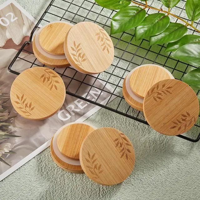 Alt view image 4 of 7 - Tessco for You 6 Pcs Bamboo Yogurt Jar Lids Compatible with Oui Jars | Reusable Bamboo Lids with Silicone Rings Compatible with Oui Yogurt Jars for Food Storage; Containers Not Included