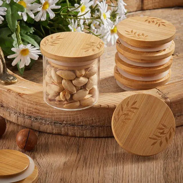 Alt view image 5 of 7 - Tessco for You 6 Pcs Bamboo Yogurt Jar Lids Compatible with Oui Jars | Reusable Bamboo Lids with Silicone Rings Compatible with Oui Yogurt Jars for Food Storage; Containers Not Included