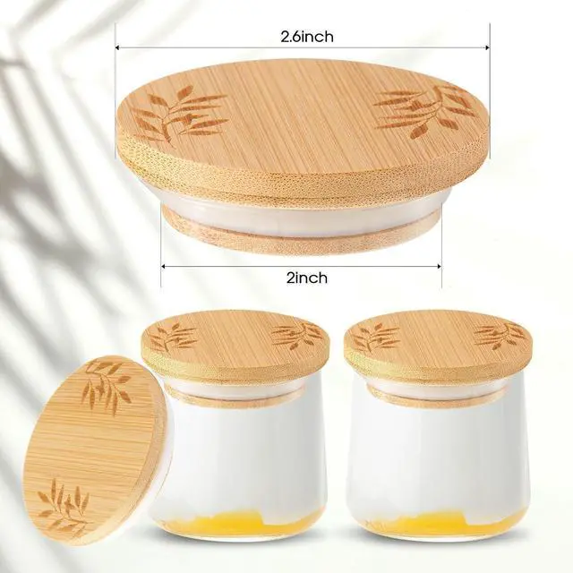 Alt view image 2 of 7 - Tessco for You 6 Pcs Bamboo Yogurt Jar Lids Compatible with Oui Jars | Reusable Bamboo Lids with Silicone Rings Compatible with Oui Yogurt Jars for Food Storage; Containers Not Included