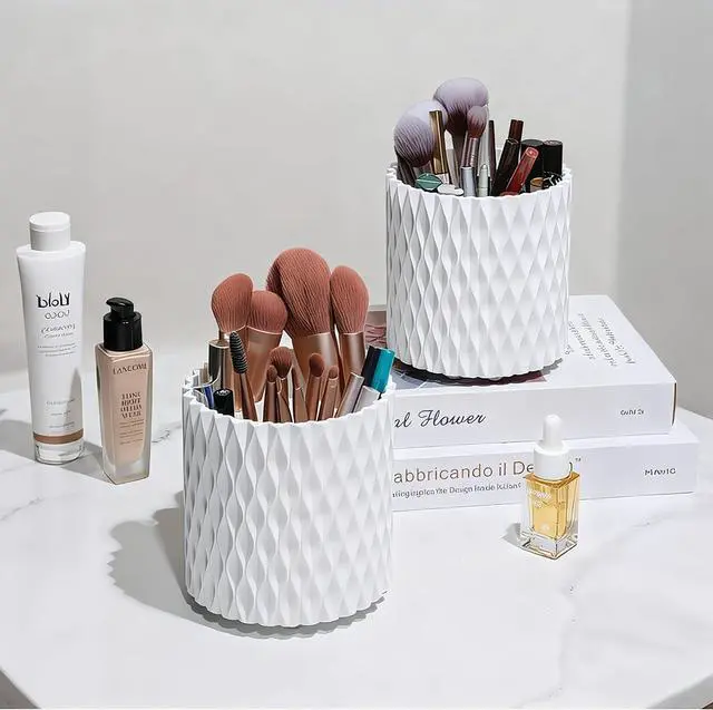 Alt view image 4 of 6 - YLYZ Makeup Brush Holder with Cleaning Bowl, Makeup Brush Cleaner Mat Make up Brush Organizer Cosmetic Display Cases, Hair Brush Holder for Vanity, White