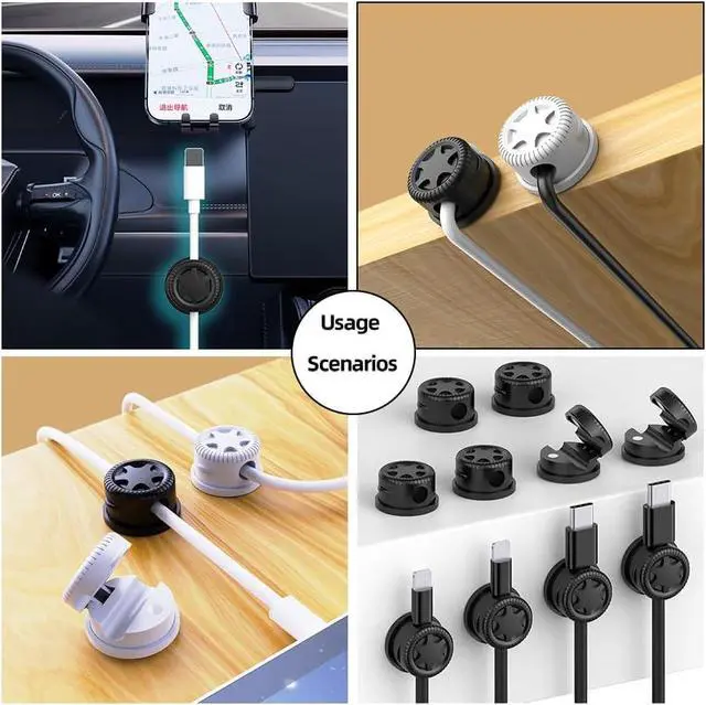Alt view image 3 of 7 - 11PCS Cable Management Cord Holder Organizer, Magnetic Cable Clips Adhesive Wire Keeper, Under Desk for Bedside Nightstand Table Desktop USB Wall Car Office Workspace Accessories (Black)