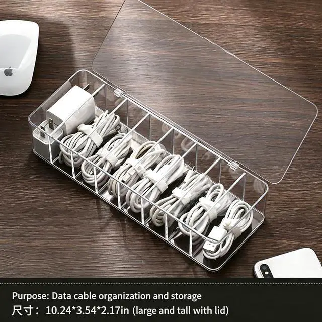 Alt view image 6 of 6 - cord organizer box, 10.2 x 3.5 x 2.2in, Desktop Cord Organizer with Compartments (1)