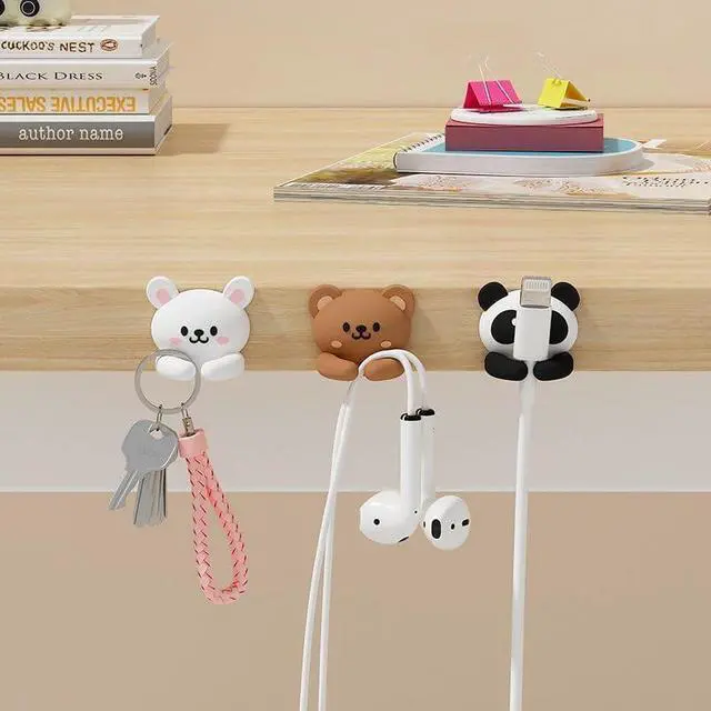 Alt view image 3 of 6 - 6pcs Cute Animal Cable Organizer Adorable Panda Rabbit Bear Shaped Cable Clips Desk Cable Management Cord Holder for Nightstand Headphones Chargers USB Cables