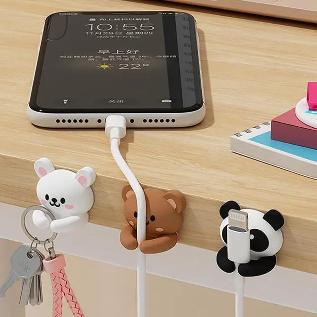 Alt view image 4 of 6 - 6pcs Cute Animal Cable Organizer Adorable Panda Rabbit Bear Shaped Cable Clips Desk Cable Management Cord Holder for Nightstand Headphones Chargers USB Cables