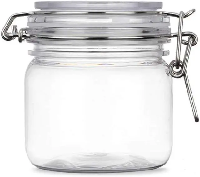 Main image of 2Pcs 10 Oz/300ml Clear Round Plastic Home Kitchen Storage Sealed Jar Bottles with Leak Proof Rubber and Hinged Lid for Herbs, Spices, Candy, Gift, Arts and Crafts Storage Multi-purpose Container