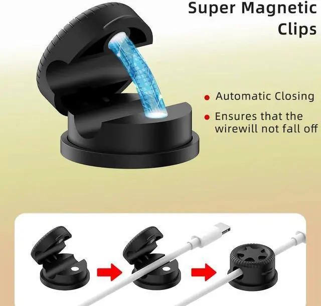 Alt view image 5 of 7 - 11PCS Cable Management Cord Holder Organizer, Magnetic Cable Clips Adhesive Wire Keeper, Under Desk for Bedside Nightstand Table Desktop USB Wall Car Office Workspace Accessories (Black)
