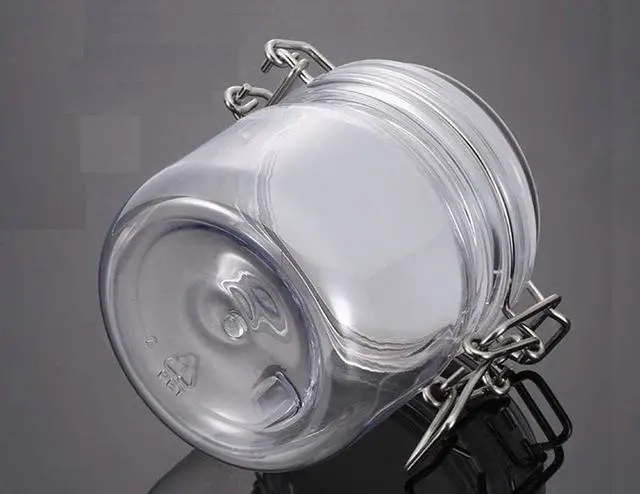 Alt view image 3 of 5 - 2Pcs 10 Oz/300ml Clear Round Plastic Home Kitchen Storage Sealed Jar Bottles with Leak Proof Rubber and Hinged Lid for Herbs, Spices, Candy, Gift, Arts and Crafts Storage Multi-purpose Container