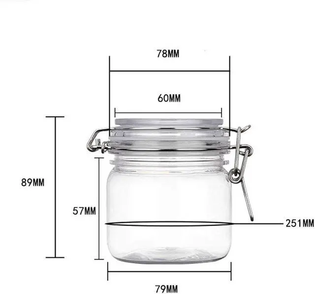 Alt view image 5 of 5 - 2Pcs 10 Oz/300ml Clear Round Plastic Home Kitchen Storage Sealed Jar Bottles with Leak Proof Rubber and Hinged Lid for Herbs, Spices, Candy, Gift, Arts and Crafts Storage Multi-purpose Container