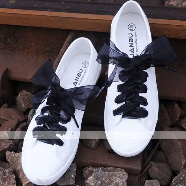 Alt view image 4 of 7 - MarJunSep Satin Ribbon Shoe Laces for Sneakers, Flat Lace Shoelaces for Women Girls Shoestrings 4CM Wide