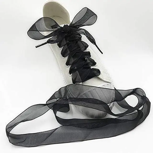 Alt view image 3 of 7 - MarJunSep Satin Ribbon Shoe Laces for Sneakers, Flat Lace Shoelaces for Women Girls Shoestrings 4CM Wide