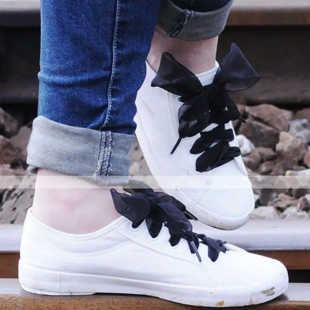 Alt view image 2 of 7 - MarJunSep Satin Ribbon Shoe Laces for Sneakers, Flat Lace Shoelaces for Women Girls Shoestrings 4CM Wide