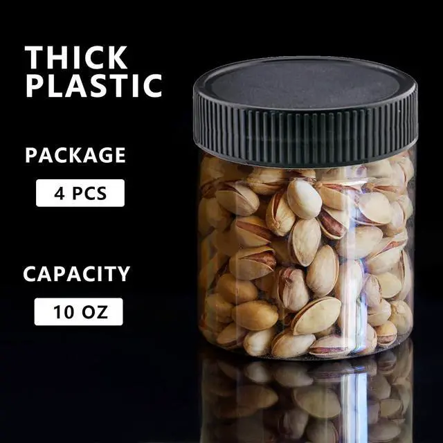 Alt view image 3 of 7 - 4 Pack Plastic Jars with Lids, 10 oz Clear Storage Container, Leakproof Plastic Mason Jars for Storing Dry Food, Coffee, Nuts and More