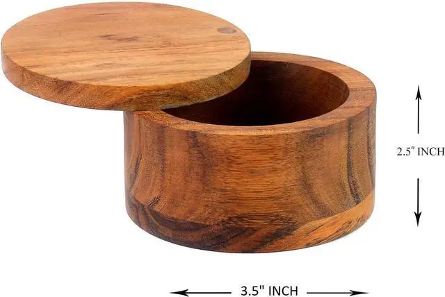 Alt view image 3 of 7 - Kaizen Casa Acacia Wood Salt or Spice Box with Swivel Cover perfect for keeping table salt, gourmet salts, herbs or favorite seasonings, close at hand on your countertop.