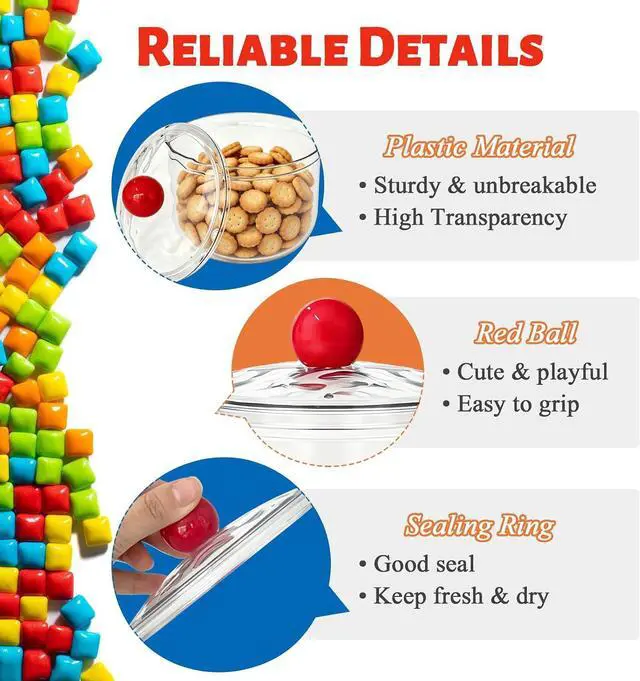 Alt view image 3 of 7 - Woozettn 30 oz Clear Candy Jar with Lid,Cute Plastic Cookie Storage Jar,Airtight Candy Storage Containers for Kitchen Office Party Tea Coffee Snacks