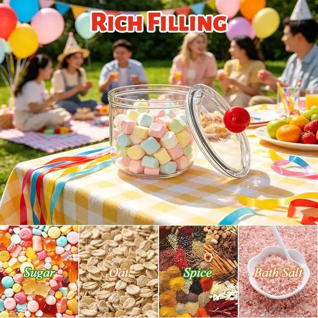 Alt view image 4 of 7 - Woozettn 30 oz Clear Candy Jar with Lid,Cute Plastic Cookie Storage Jar,Airtight Candy Storage Containers for Kitchen Office Party Tea Coffee Snacks