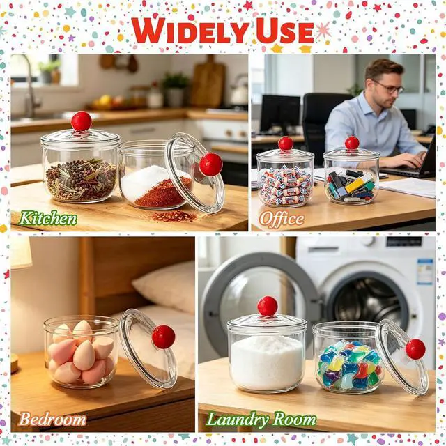 Alt view image 5 of 7 - Woozettn 30 oz Clear Candy Jar with Lid,Cute Plastic Cookie Storage Jar,Airtight Candy Storage Containers for Kitchen Office Party Tea Coffee Snacks