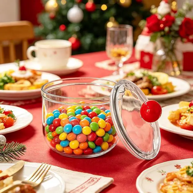 Alt view image 7 of 7 - Woozettn 30 oz Clear Candy Jar with Lid,Cute Plastic Cookie Storage Jar,Airtight Candy Storage Containers for Kitchen Office Party Tea Coffee Snacks