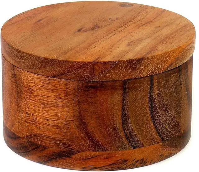 Main image of Kaizen Casa Acacia Wood Salt or Spice Box with Swivel Cover perfect for keeping table salt, gourmet salts, herbs or favorite seasonings, close at hand on your countertop.