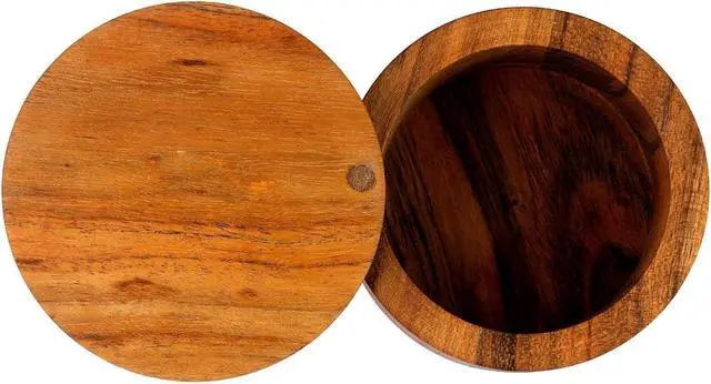 Alt view image 5 of 7 - Kaizen Casa Acacia Wood Salt or Spice Box with Swivel Cover perfect for keeping table salt, gourmet salts, herbs or favorite seasonings, close at hand on your countertop.